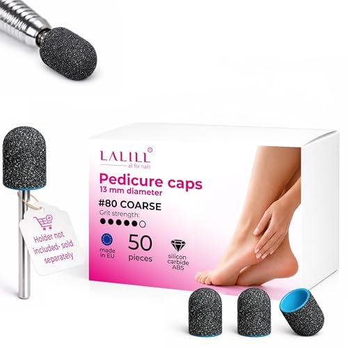 LALILL Cappucci Abrasivi LUX 13mm - Grana 80-50 pezzi - Capuchoni in Grafite per Fresa Unghie - Manicure, Pedicure, Podologia - Calli, Durezza, Cura Piedi