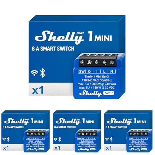 Shelly 1 Mini Gen3, Relè Intelligente WiFi e Bluetooth, 1 Canale, 8A, Domotica, Contatti Puliti, Controllo Remoto Luci, Dimensioni Compatte, Alexa e Google Home, iOS e Android, Nessun Hub Necessario