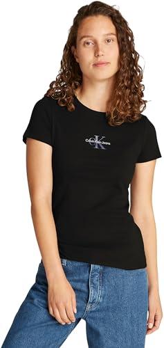 Calvin Klein Donna T-shirt Maniche Corte Gradient Monologo Tee Slim Fit, Nero (Ck Black), M