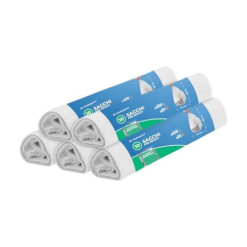 IMBALLAGGI 2000 - Sacchetti Spazzatura 70x110 (110L) in Plastica Riciclata Trasparenti, 5 Rotoli x 10 Sacchi Spazzatura Raccolta Differenziata Interno, 50 Sacchetti Tutti Rifiuti Resistenti Rinforzati