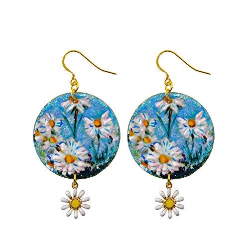 Orecchini dipinti a mano – MARGHERITA I LOVE YOU! - Orecchini pendenti da donna, Gioielli in legno dipinti a mano, Gancio in argento, Made in Italy, Bijoux da donna decorati, Lavorazione Artigianale