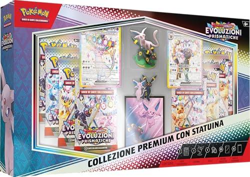 Pokémon: collezione premium con statuina dell’espansione Evoluzioni Prismatiche (due carte olografiche impresse in modo speciale, 11 buste dell’espansione Evoluzioni Prismatiche e tanto altro)