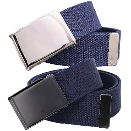 EFARMA Cintura Elastica in Tessuto Elasticizzato, Cintura Uomo Donna Cinture in Tela di Cotone Taglie Forti con Fibbia Ribaltabile Militare, 2 Pezzi (Color : Blue, Size : Length 145cm)