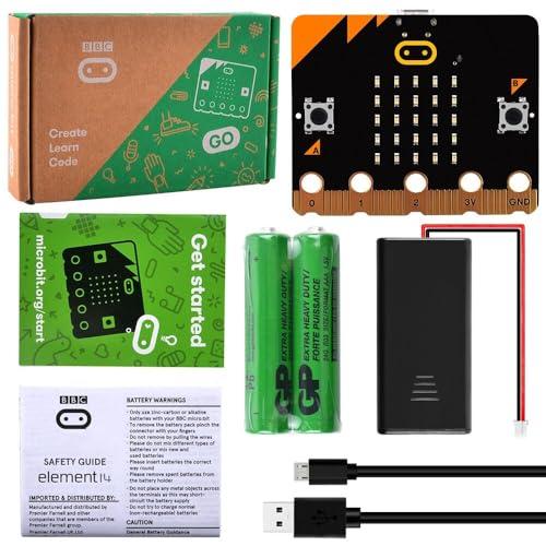 GeeekPi for Microbit V2 Go Kit Original Microbit V2 Starter Kit, with BBC Microbit V2 Board, Battery Holder, 2 AAA Batteries, Micro USB Cable for Coding and Programming