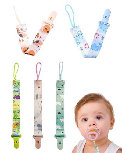 ZEXIJOW 5 Pezzi Catenelle per Ciuccio,Catenella Portaciuccio,Tessuto Catenella Ciuccio,Porta Ciuccio Femmina/Maschio,Cordino Ciuccio,Con 4 Pezzi Ciuccio Clip Adattatore Adatto per Ciucci Giocattoli