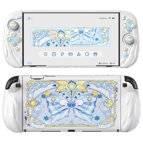 PlayVital Cover Silicone per Joycon 2, Custodia Protettiva Dockable Rigida per Nintendo Switch 2 Console&Supporto Regolabile Extra&Copri Analogici Carini, Anime Ali Magiche-Bianco