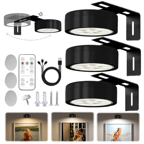 RIRIDAMAI 3 Pacchi Luce per Quadri Senza Fili con Telecomando,Magnetic Painting Light,3 Colore Luci per Quadri Senza Fili Ricaricabili con Timer, Luce LED per Quadri a Batteria,per Foto