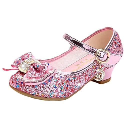Mama Stadt Scarpe Principessa Bambina Tacco Glitterate, Cosplay con Paillettes, Eleganti per Cerimonia Festa, Rosa/ 27