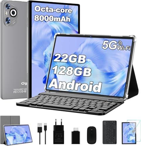 Dghrti 2025 Tablet 10 pollici Android 14, 22GB RAM 128GB ROM/TF 1TB, Octa-Core, 8000mAh, Corpo in Metallo, Face ID, Doppio WiFi, 8MP+5MP, Widevine L1, Protezione Occhi, Tastiera, Mouse, Gray