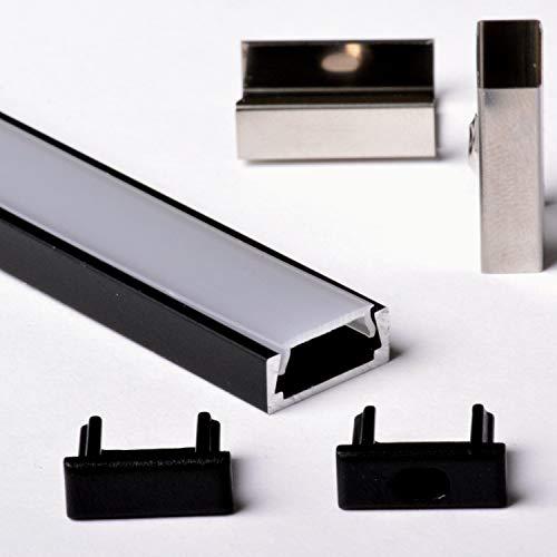 AFTERTECH 1x 2metri 1506N 15x6mm PROFILO ALLUMINIO NERO PER STRISCE STRIP LED BARRA RIGIDA 2M 2MT + COPERTURA (1x 2metri 1506nero fog)