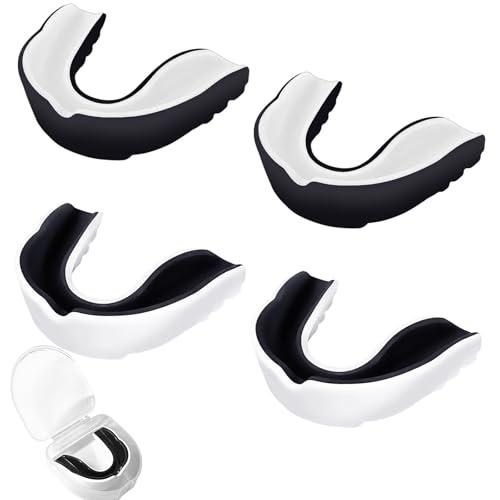 SAIIURV 4 Pezzi Paradenti per Adulti, Paradenti Boxe, Mouthguard Professionale per Tutti Gli Sport, per Rugby, Boxe, Arti Marziali, Hockey, Arti Marziali Miste, Taekwondo (Nero, Bianco)