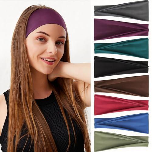 BELEVO 8 pezzi Fascia per capelli da donna, fascia elastica sottile antiscivolo per la fronte, fascia per capelli morbida per yoga, allenamento, corsa, palestra