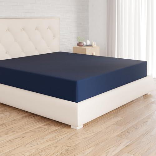 Amazon Basics Lenzuolo con angoli Matrimoniale, 180 x 200 x 30 cm, in 100% Microfibra con altezza da 30cm, Blu Navy