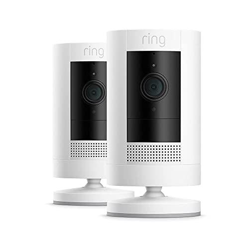 Ring videocamera esterna a batteria (Stick Up Cam) | Telecamera per esterno wifi senza fili con 1080p HD video, audio bidirezionale, fai-da-te | Ring Home: 30 gg. prova gratuita | 2 telecamere
