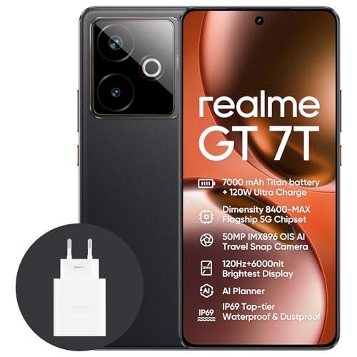 realme GT 7T 5G Smartphone,12+256GB,Batteria 7000mAh,120W charge,Processore Dimensity 8400-MAX, Fotocamera IMX896 50MP, AI Planner, Display Pro-Esports da 6000 nit 120Hz,IP69,nero, esclusiva Amazon
