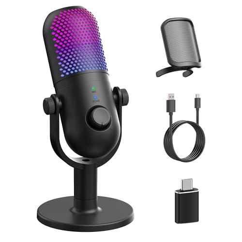 USB Microfono PC Gaming RGB: PC Gaming Microfoni per PS4 & PS5 - Microphone con Pulsante di Silenziamento - Podcast Micro per Youtuber - Regalo Cancellazione del Rumore Microfono per Gamer