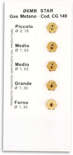 Kit 5 Ugelli 6MB Gas Metano Universali per Cucine e Forni | Misure (Piccolo 0,78-2x Medio 1,03 - Grande 1,30 - Forno 1,30)