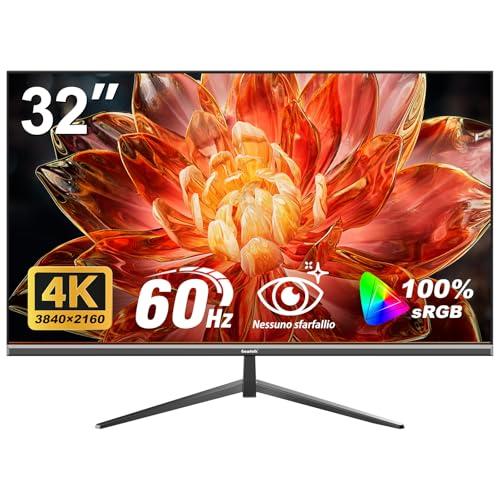 Gawfolk Monitor per computer 32 pollici 4K UHD, schermo ultra chiaro (3840×2160p), 100% sRGB, angolo di visione di 178 °, HDMI, porta display, compatibile con montaggio a parete 100 * 100 mm - nero