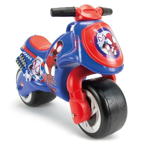 INJUSA - Moto Cavalcabile Neox Spidey, Primi Passi per Bambini da 18-36 Mesi, con Decorazione Permanente, Ruote Larghe in Plastica e Maniglia per Il Trasporto, Colore Blu e Rosso