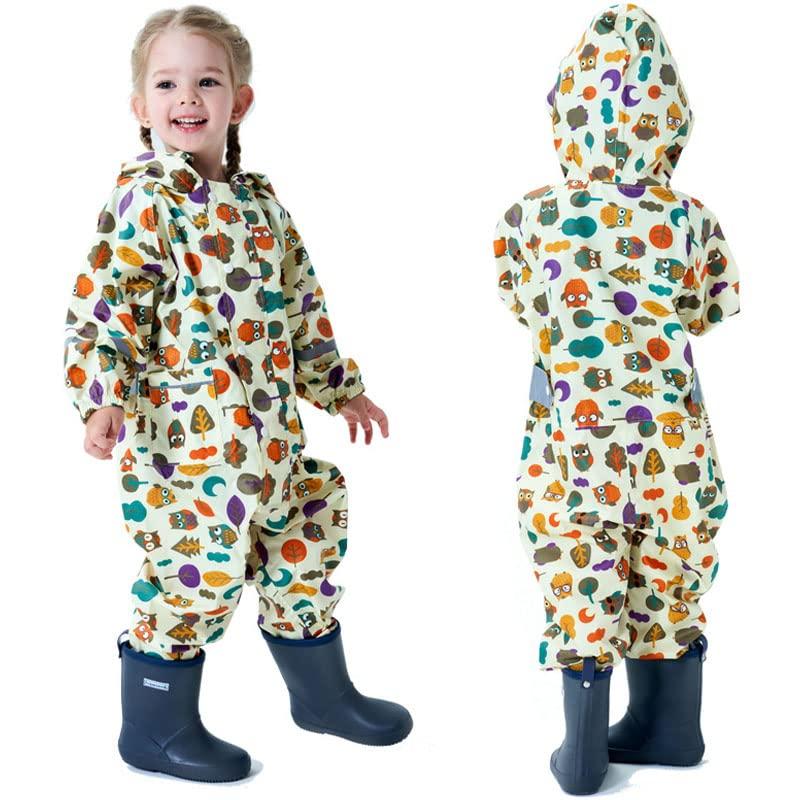 Fewlby Tuta Impermeabile Bambini Tuta Pioggia Bambina Antipioggia con Cappuccio Poncho Impermeabile Ragazze Ragazzi Giacche da Pioggia con Cappello Trasparente per 1-3 Anni