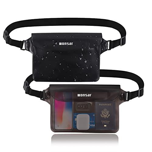WONSAR 2 Pezzi borsa impermeabile mare accessori, Custodia Impermeabile, marsupio impermeabile con Cinturino Regolabile per Spiaggia Nuoto, Canottaggio, Pesca, Escursioni, Vela