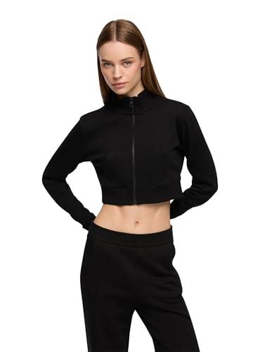 TERRANOVA Felpa Crop da Donna con Zip Frontale, Collo Alto e Tasche a Marsupio – Senza Cappuccio – Nero – L