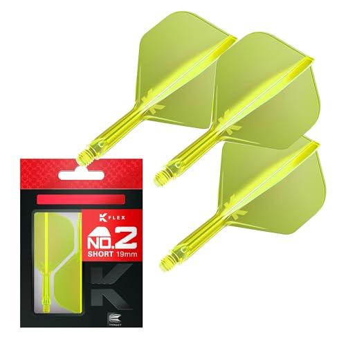 Target Darts K Flex Voli e Steli Integrati per Freccette, No.2 Giallo (Corto) | Confezione da 3 K-Flex – No2, Kflex all in One Moulded Dart Flight & STEM | Accessori Professionali Freccette
