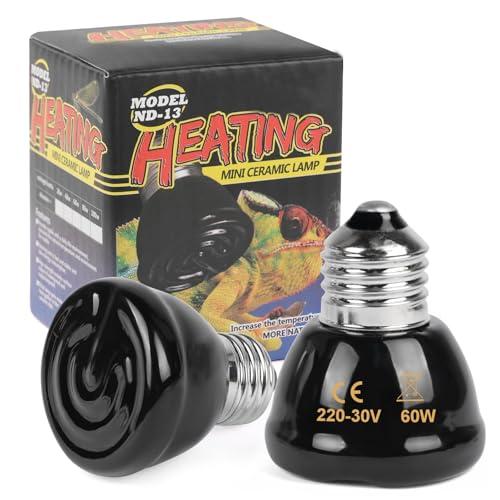 Adiwo 2 Pezzi 60W Lampadina Riscaldante in Ceramica, E27 Rettile Lampada a Infrarossi Riscaldante, Lampada Rettile, per Anfibi e Rettili Tartaruga, Uccelli, Lucertola, Serpente