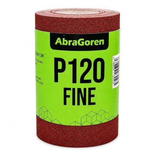 AbraGoren Rotolo di carta vetrata fine P120, 11,5 cm x 5 m, per legno e pareti, grana 120