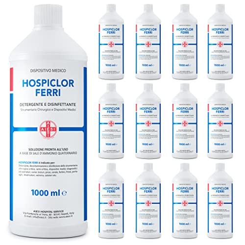 AIESI® Disinfettante pronto uso (12x1000 ml) per strumenti e dispositivi medici a base di benzalconio cloruro HOSPICLOR FERRI