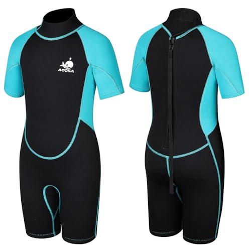 AOOSA Muta in Neoprene per Bambini, Muta Termica in Neoprene Ultra Elasticizzato 2,5mm, Muta Corta con Cerniera Posteriore, per il Nuoto, lo Snorkeling e il Gioco, Unisex Kid (Blu, XL)