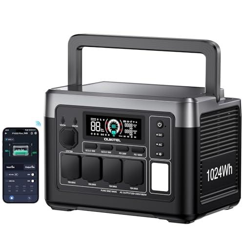 OUKITEL P1000E PLUS Centrale Elettrica Portatile 1024Wh LiFePO4, Generatore Solare Con 4 * 1800W(3600W Picco) AC Uscita, Ricarica Rapida 0-80% in 40 Minuti, 100W Type-C, UPS e APP, per Campeggio,Camp