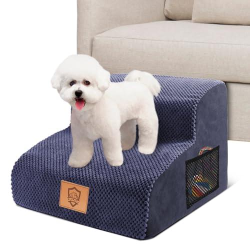MASTERTOP Scalini per Cani 2 Gradini in Schiuma, Ampia Scale Antiscivolo per Letto e Divano, Scaletta Schiuma Alta Densità con Copertura Impermeabile Lavabile (Blu)