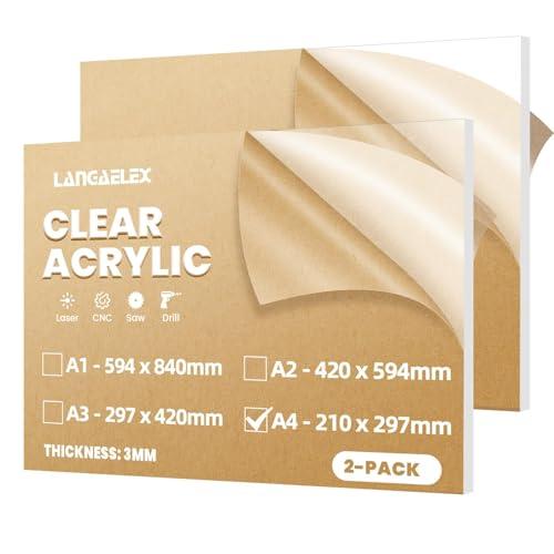 Langaelex 2 Pezzi Plexiglass Trasparente A4 (210 x 297 mm) - 3 mm Lastra Plexiglass per Taglio Laser, Cartello di Benvenuto per Matrimonio, Sostituzione del Vetro