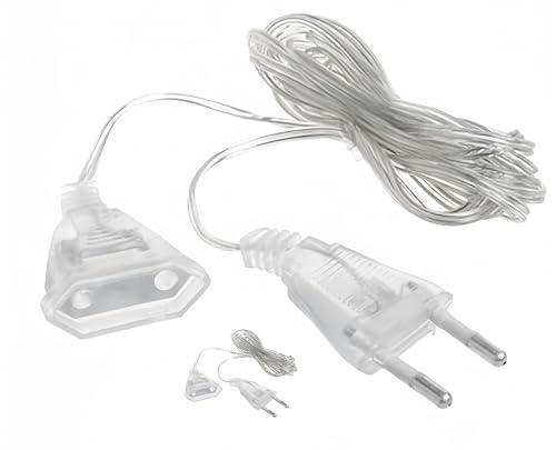 COMVASTARS Prolunga Elettrica,Cavo di prolunga Elettrico Trasparente con Spina,cavo piatto pvc di prolunga,Cavo di Prolunga Piatto, Trasparente per Lanterne LED e Esterni. (5)