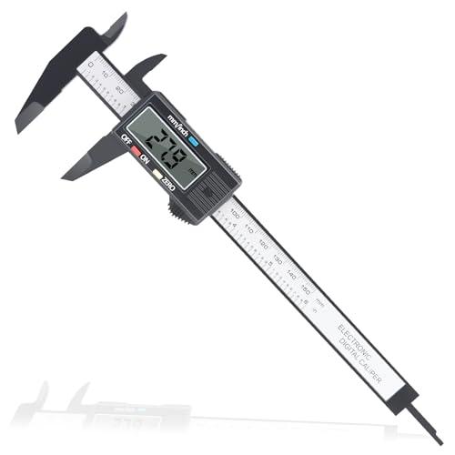 Calibro digitale 150 mm/6'' in fibra di carbonio con retroilluminazione LCD e batteria di riserva per misurare lunghezza, distanza, altezza e spessore, per uso esterno, passi e profondità in interni