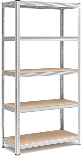 Bricodem Scaffale in Metallo Zincato e MDF Per Carichi Pesanti Portata 875 kg Con 5 Ripiani Regolabili da 175 kg Per Garage, Magazzini, Cantine 180x90x40 cm