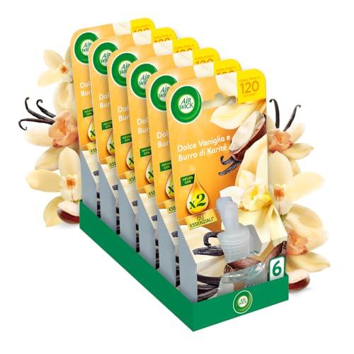 Air Wick Diffusore Elettrico di Oli Essenziali, 6 Ricariche per Diffusore Elettrico alla Fragranza Dolce Vaniglia e Burro di Karitè, Profumatore per Ambienti Elettrico con Oli Essenziali​