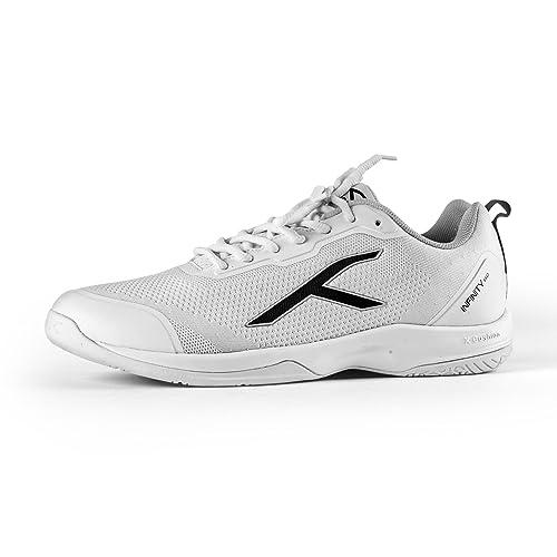 HUNDRED Infinity PRO Non-Marking Professional Badminton Shoe for Men (White/Black, EU 44/UK 10/US 11) | Material: Polyester/Mesh | Suitable for Indoor Tennis/Squash/Table Tennis/Basketball & Padel