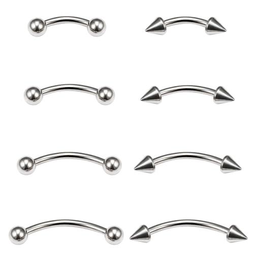 ZAMXHUG 16G Piercing Sopracciglio Curvo Barbell - 8PCS 12mm Labbro Tragus Bar Piercing Gioielli, Anelli Sopracciglio in Acciaio Inox Anello Labbro Bilanciere Anello Curvo Trago Orecchino Donne/Uomini