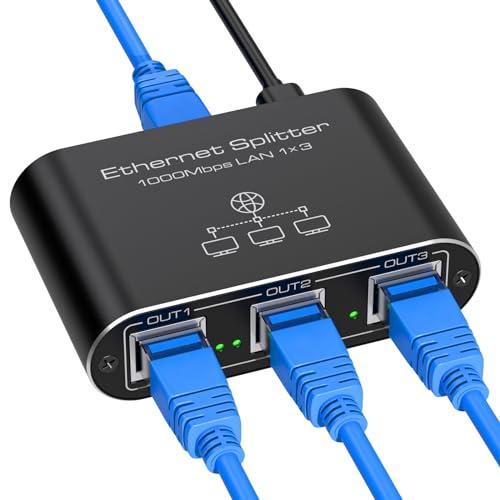 VEDINDUST Switch Ethernet da 1 a 3 1000Mbps Sdoppiatore Ethernet Alluminio Splitter Gigabit Lan Con Cavo di Alimentazione USB C. Adatto a Computer.Router.Set Top Box