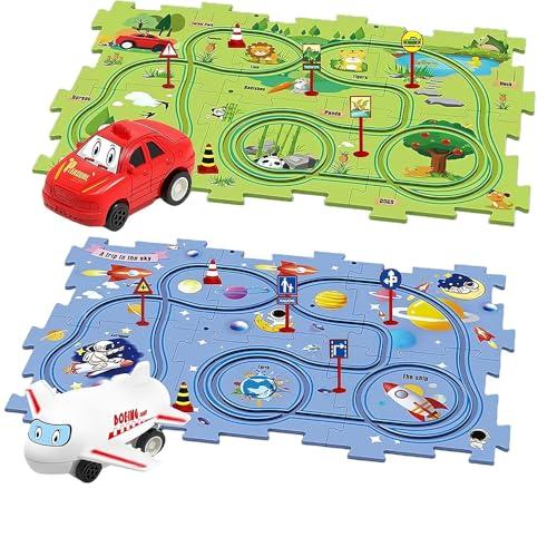 Pista Macchinine per Bambini DIY Pista del Puzzl DIY Rotta Gioco Giocattolo Educativi Regalo Giochi Bambini (Spazio/Terrestre)