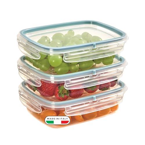 Snips - Set 3 Contenitori per Alimenti 0,6L Trasparenti, Coperchio Salva Freschezza con 4 Chiusure di Sicurezza - Contenitore per Cibi 18,4x14x8 Frigorifero, Microonde e Lavastoviglie, Made in Italy