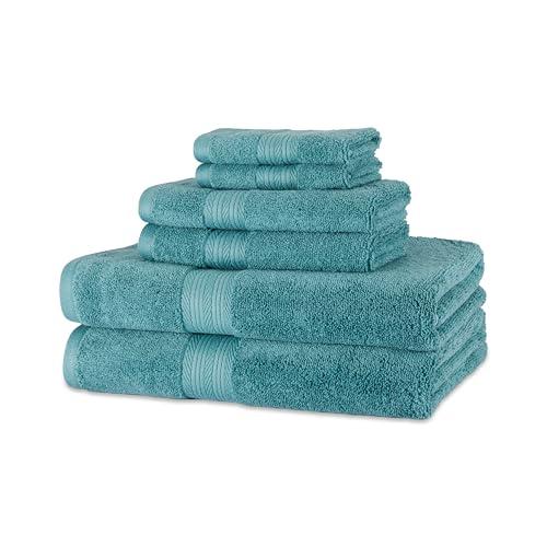 Amazon Basics asciugamani in cotone, resistenti allo sbiadimento, composto da teli 2 bagno, 2 asciugamani e 2 salviette, confezione da 6, verde acqua