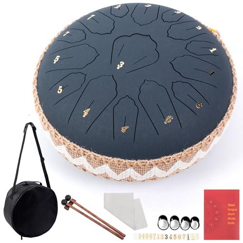 LOMUTY Steel Tongue Drum C Maggiore, 12 Pollici 30 cm 15 Note Handpan, Tamburo Lingua Acciaio per la Guarigione attraverso il Suono, Meditazione, Yoga, Rain Drum come Regalo, Blu Scuro