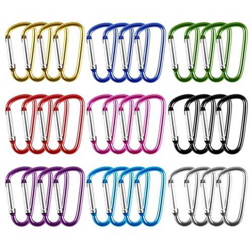 36 Pezzi Mini Moschettone Portachiavi, Moschettone Piccolo in Alluminio Forma a D, 9 Colori Moschettoni Arrampicata Carabiner per Esterno, Campeggio, Pesca, Escursioni, Zaino in Spalla, 3,7 x 46,5mm