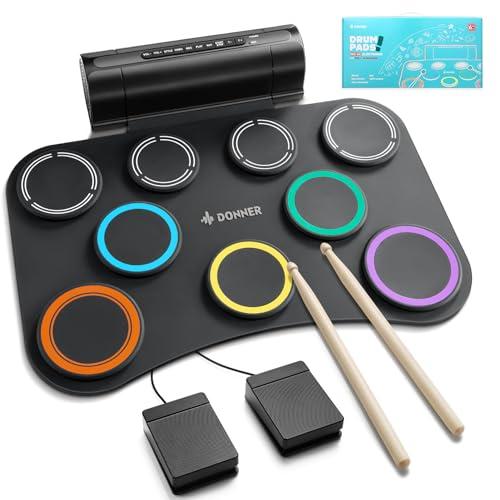 Donner Pad Elettronico per Batteria, Set a 9 Pad, Arrotolabile e Silenzioso con Altoparlante Integrato, Giocattoli Musicali per Bambini per Feste e Compleanni DED-20(SE)