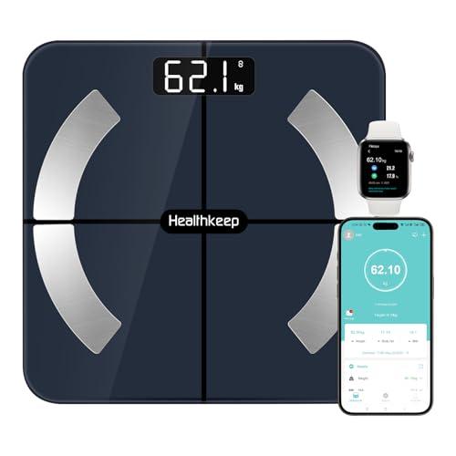 Healthkeep Bilancia Pesa Persona di Alta Precisione Bilancia Impedenzimetro Bluetooth Bilancia Collegata con App 13 Metriche Salute per Andriod e iOS Max 180kg/400lb/28st - Blu