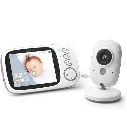 GHB - Baby-monitor con schermo LCD a colori da 3,2”, per controllare i vostri bambini con audio e video; telecamera di sorveglianza da 2,4 GHz bidirezionale, con visione notturna