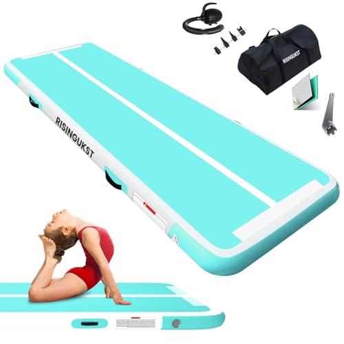 RISINGUKST Air Track Ginnastica Artistica 10/15/20 cm Spessore, 3/4/5/6m materassino palestra con Pompa per Casa-Verde-Bianco-2-10